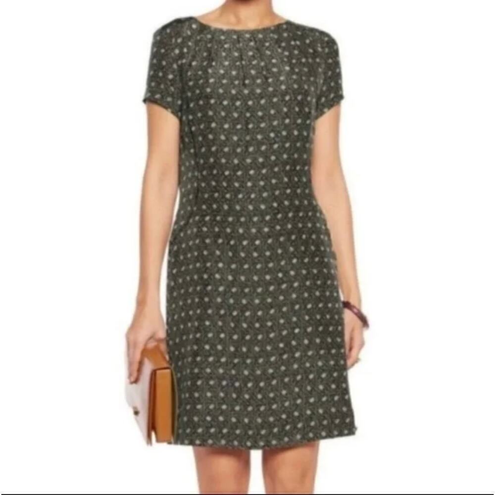 Tory Burch 100% Silk Harriet Olive Green Printed Short Sleeve Dress • Size 6 🔴